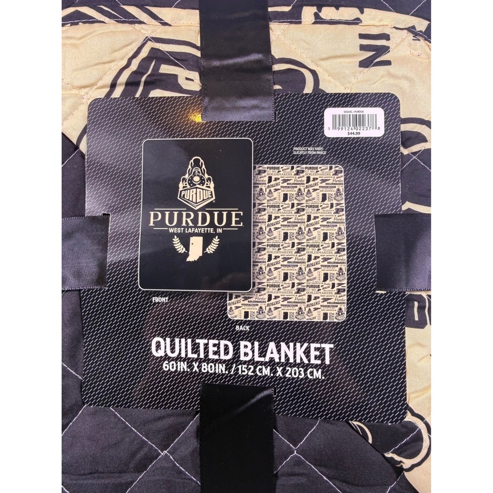 Purdue Quilted Blanket Black NEW NCAA Boilermakers Bedding 80in x 60in - Picture 2 of 4